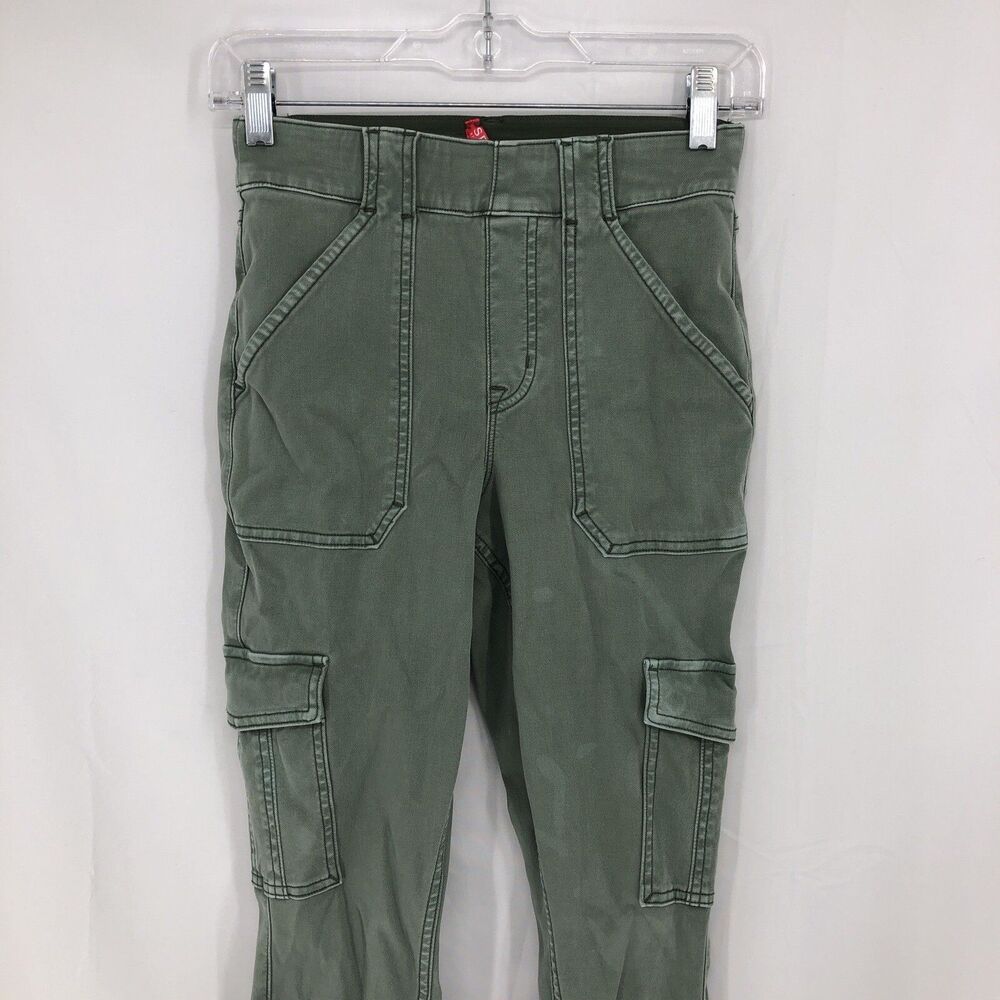 Spanx Soft Sage Green Twill Ankle Cargo Leggings Stretch Pants Small 29” Inseam